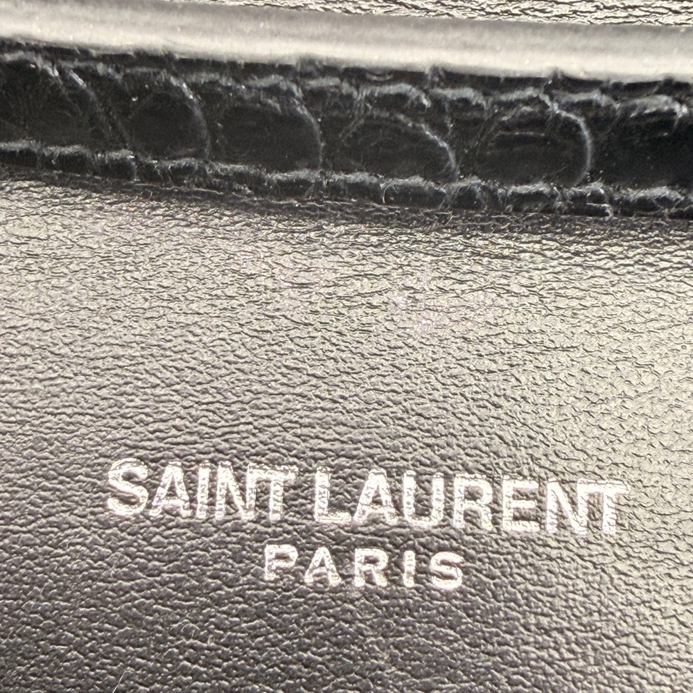 Saint Laurent Cassandra Black Croc-Embossed Envelope Wallet Crossbody Bag - Picture 12 of 15